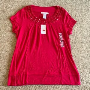 Red Rhinestone neckline women’s shirt